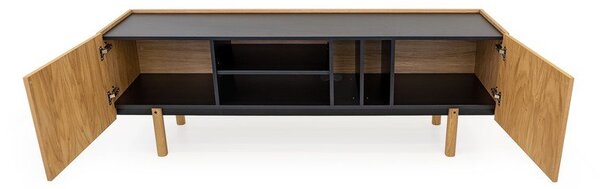 Czarno-naturalna szafka pod TV w dekorze dębu 175x60 cm Porto – Woodman