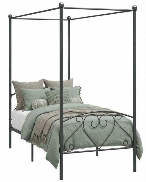 Szare metalowe łóżko z baldachimem 100x200 cm L2-Z11