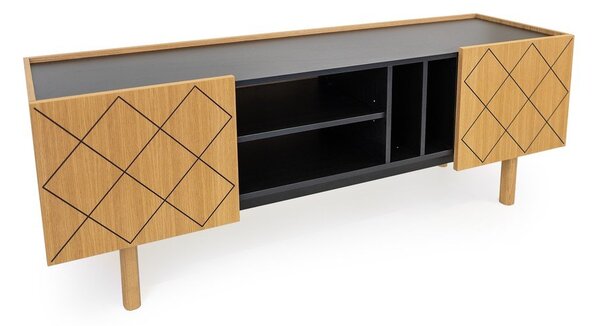 Czarno-naturalna szafka pod TV w dekorze dębu 175x60 cm Porto – Woodman