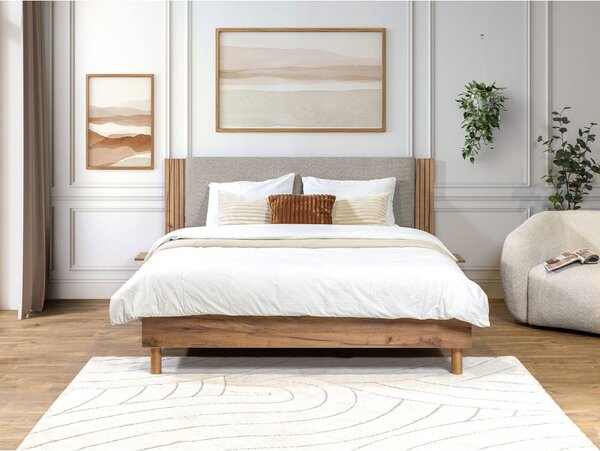 Jasnoszare łóżko dwuosobowe ze stelażem 140x190 cm Lior – Bobochic Paris