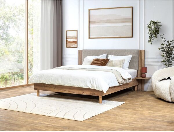 Jasnoszare łóżko dwuosobowe ze stelażem 140x190 cm Lior – Bobochic Paris