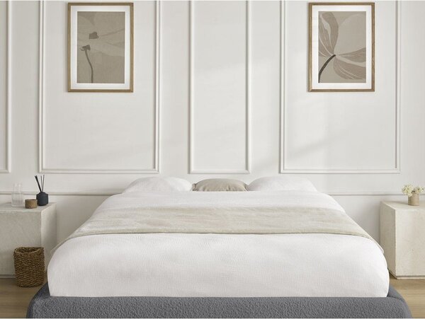 Ciemnoszare tapicerowane łóżko dwuosobowe bez zagłówka ze schowkiem i stelażem 160x200 cm Inera – Bobochic Paris