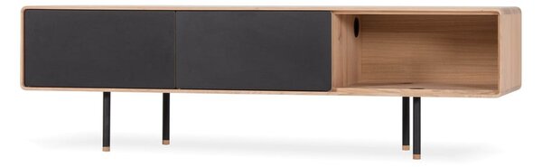 Czarno-naturalna szafka pod TV z litego drewna dębowego 160x48 cm Fina – Gazzda