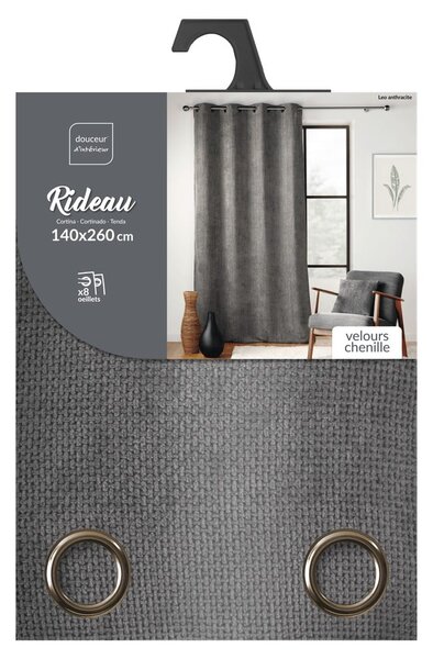 Antracytowa zasłona z szenilu 140x260 cm Leo – douceur d'intérieur