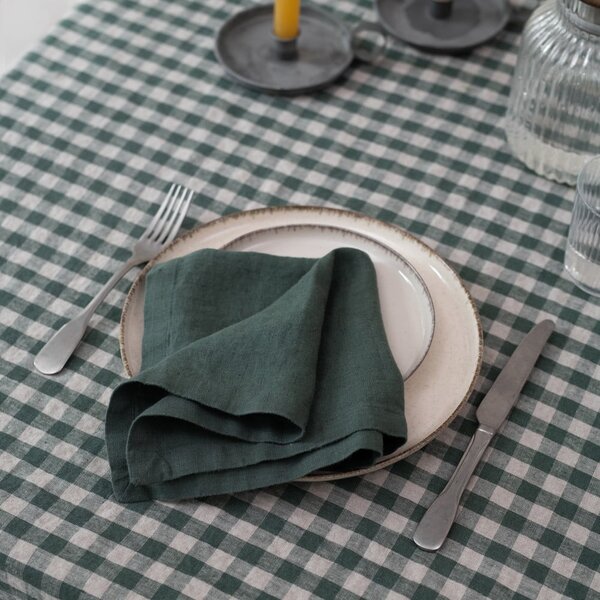 Lniany obrus 140x250 cm Forest Green Gingham – Linen Tales