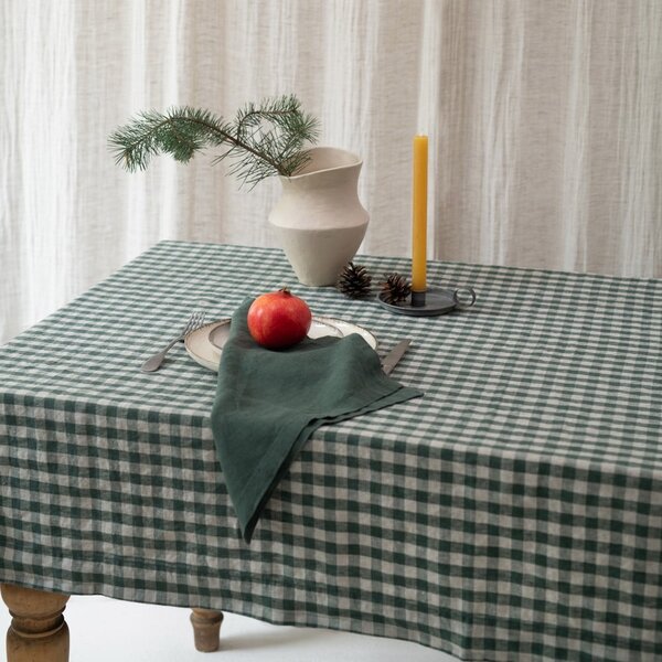 Lniany obrus 140x250 cm Forest Green Gingham – Linen Tales
