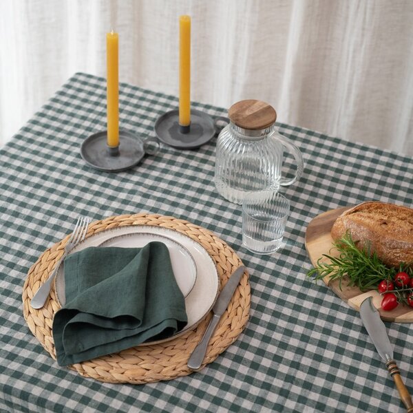 Lniany obrus 140x250 cm Forest Green Gingham – Linen Tales
