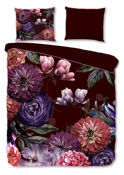 Bordowa pościel jednoosobowa z bawełny organicznej Descanso Gerbera, 140x220 cm