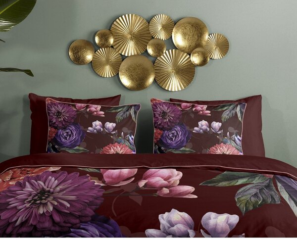 Bordowa pościel jednoosobowa z bawełny organicznej Descanso Gerbera, 140x220 cm