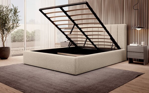 MebleMWM Łóżko tapicerowane z pojemnikiem SFG0116B P| 120x200 | Boucle | Beż