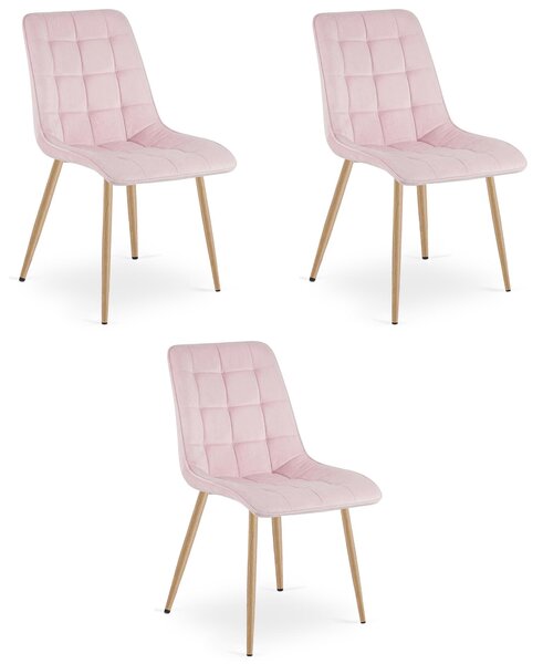 Krzesło velvet SPLIT jasnoróżowe nogi dąb do salonu jadalni glamour x3