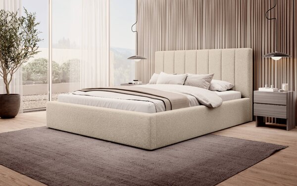 MebleMWM Łóżko tapicerowane z pojemnikiem SFG0116B P| 120x200 | Boucle | Beż