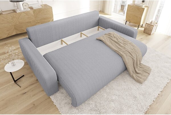 Jasnoszara sztruksowa rozkładana sofa ze schowkiem 234 cm Sara – Ropez
