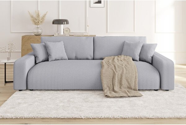 Jasnoszara sztruksowa rozkładana sofa ze schowkiem 234 cm Sara – Ropez