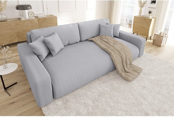 Jasnoszara sztruksowa rozkładana sofa ze schowkiem 234 cm Sara – Ropez