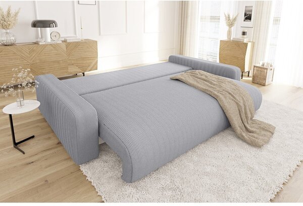 Jasnoszara sztruksowa rozkładana sofa ze schowkiem 234 cm Sara – Ropez