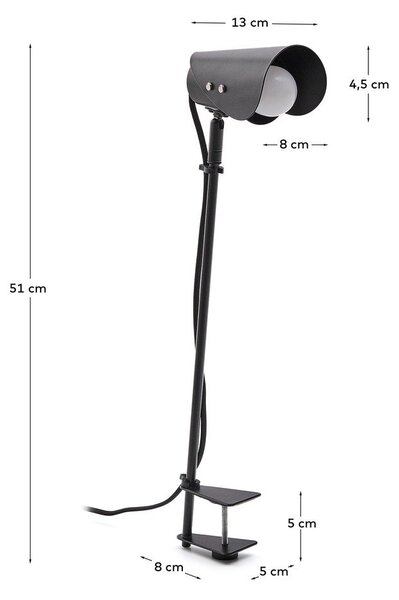 Czarna metalowa lampa stołowa z klipsem (wysokość 51 cm) Jula – Kave Home