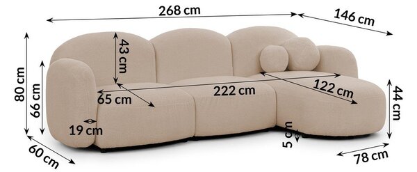 Jasnobrązowy narożnik z materiału bouclé (prawostronny/z szezlongiem) Orbit – Ropez