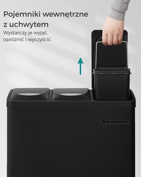 Kosz do segregacji odpadów SORT, 24l (3x8l), czarny SongmicsHome