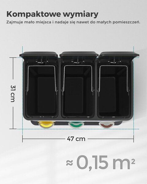 Kosz do segregacji odpadów SORT, 24l (3x8l), czarny SongmicsHome