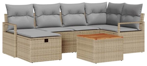 Zestaw Mebli Ogrodowych Komplet Wypoczynkowy Z Poduszkami 7-Częściowy Beżowy Rattan Na Taras Balkon Ogród