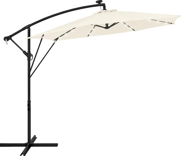ML-Design Parasol ogrodowy Ø300cm z owietleniem LED Solar Beowy parasol aluminiowy z korbk Pokrowiec i stojak Ochrona przeciwsoneczna i wodoodporna Obrotowy i odchylany