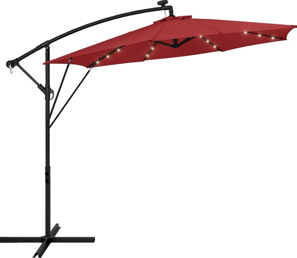 ML-Design Parasol ogrodowy Ø300cm z owietleniem LED Solar Czerwony aluminiowy parasol z pokrowcem i podstaw Parasol przeciwsoneczny i wodoodporny, obrotowy i odchylany