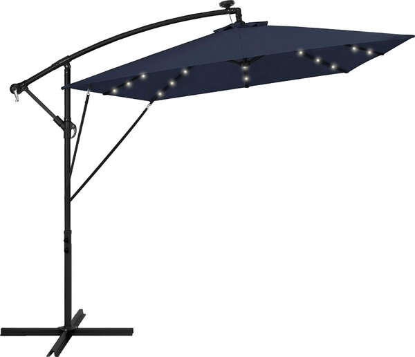 ML-Design Parasol ogrodowy Ø330cm z owietleniem LED Solar Navy-Blue Aluminiowy parasol ogrodowy z korbk Pokrowiec i stojak Ochrona przeciwsoneczna i wodoodporna Obrotowy i odchylany