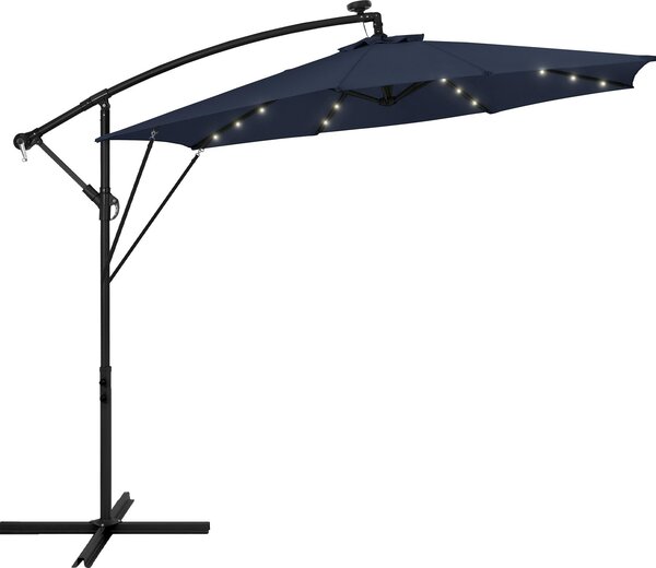 ML-Design Parasol ogrodowy Ø300cm z owietleniem LED Solar Navy Blue Aluminiowy parasol z pokrowcem i podstaw Parasol przeciwsoneczny i wodoodporny, obrotowy i odchylany