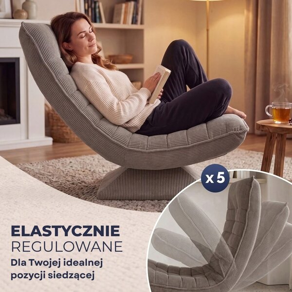 Leżanka ABERDEEN CORD, prążkowane obicie, 87×60×105 cm, szarobrązowa (taupe) Casaria