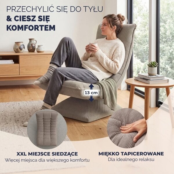 Leżanka ABERDEEN CORD, prążkowane obicie, 87×60×105 cm, szarobrązowa (taupe) Casaria