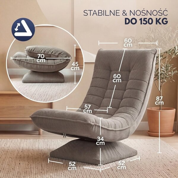 Leżanka ABERDEEN CORD, prążkowane obicie, 87×60×105 cm, szarobrązowa (taupe) Casaria