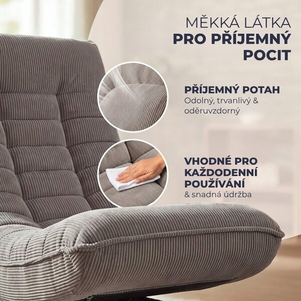 Leżanka ABERDEEN CORD, prążkowane obicie, 87×60×105 cm, szarobrązowa (taupe) Casaria