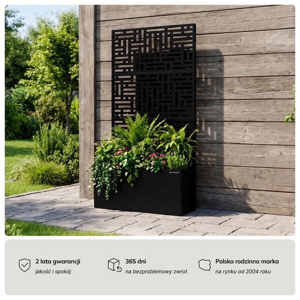 Pergola ogrodowa metalowa z donicą czarna 3in1, 900 × 1800 × 300 mm: ROSE