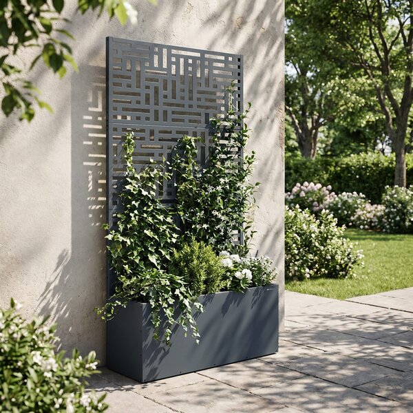 Pergola ogrodowa metalowa z donicą antracytowa 3in1, 900x1800x300 mm: ROSE
