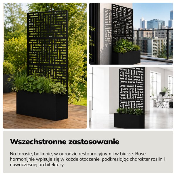 Pergola ogrodowa metalowa z donicą czarna 3in1, 900 × 1800 × 300 mm: ROSE