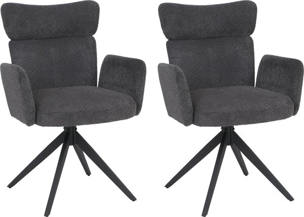 Zestaw 2 krzeseł do jadalni HWC-N11, krzesło, obrotowe z funkcją automatycznego powrotu tkanina bouclé 350g/m² Oeko-Tex ~ ciemnoszary, ciemnoszare nogi