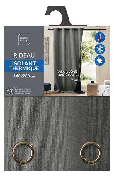 Antracytowa zasłona termiczna sztruksowa 140x260 cm Madison – douceur d'intérieur