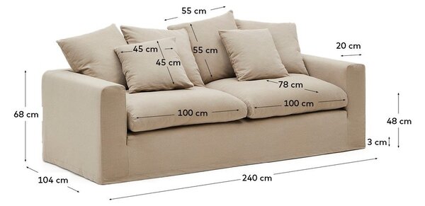 Beżowa lniana sofa 240 cm Nora – Kave Home