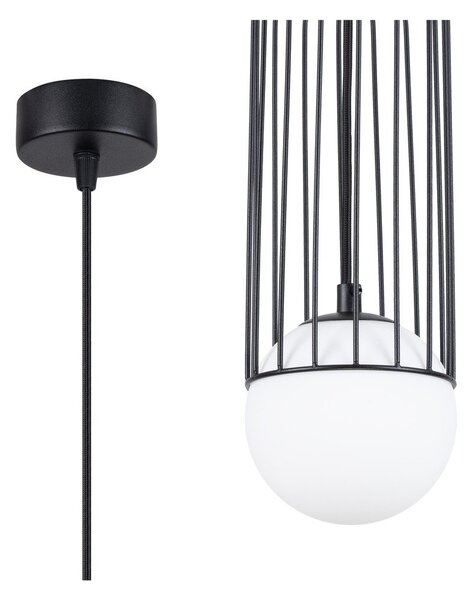 Biało-czarna lampa wisząca ze szklanym kloszem Belinda – Sollux