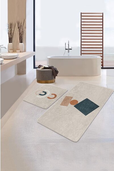 Beżowe aksamitne dywaniki łazienkowe zestaw 2 szt. 60x100 cm Geometry Shapes – Mila Home