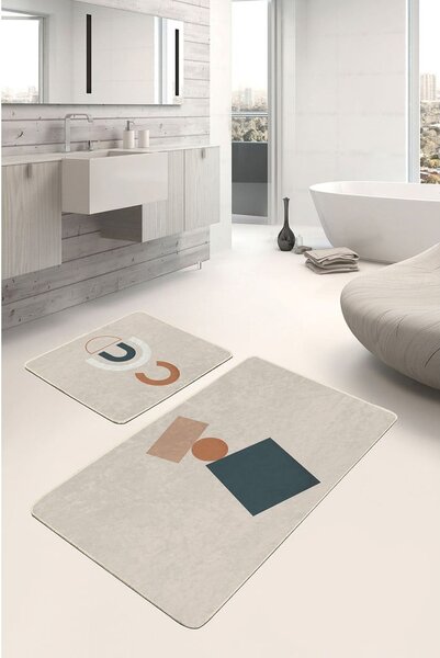 Beżowe aksamitne dywaniki łazienkowe zestaw 2 szt. 60x100 cm Geometry Shapes – Mila Home