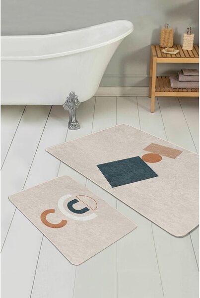 Beżowe aksamitne dywaniki łazienkowe zestaw 2 szt. 60x100 cm Geometry Shapes – Mila Home