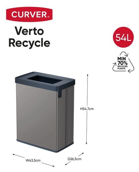 Szary kosz na śmieci do segregacji odpadów z plastiku z recyklingu 54 l Verto Recycle – Curver