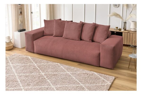 Jasnoróżowa sztruksowa sofa 280 cm Voltaire – Bobochic Paris
