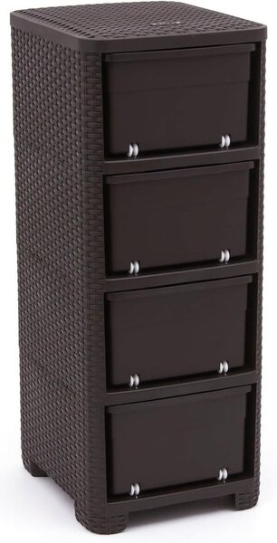 Ciemnobrązowa plastikowa wysoka szafka łazienkowa 33x79 cm Rattan – Curver