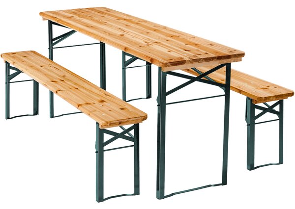 Tectake 400871 3-częściowy zestaw ogrodowy piwny - stół i dwie ławki - brązowy