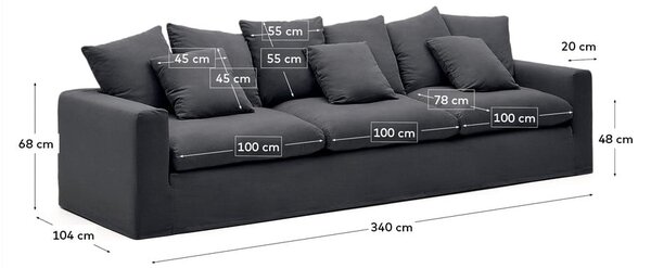 Antracytowa lniana sofa 340 cm Nora – Kave Home