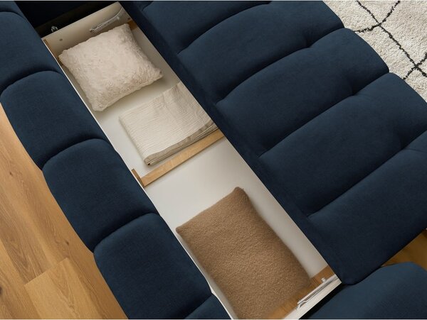 Ciemnoniebieska rozkładana/ze schowkiem sofa 251 cm Fuji – Bobochic Paris