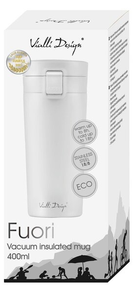 Biały podróżny kubek termiczny Vialli Design Fuori, 400 ml